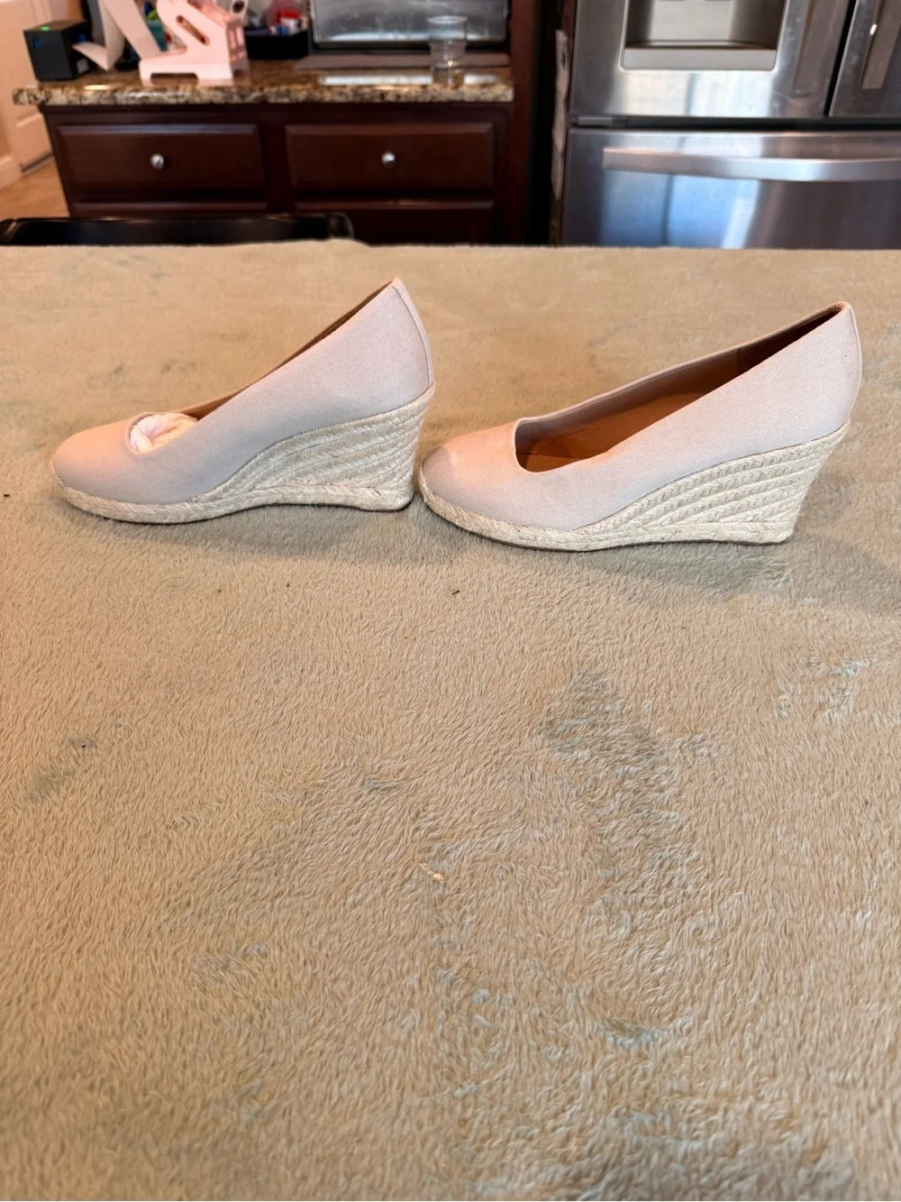 J.Crew Espadrille Wedge Heels Nude Canvas Rope Platform Size 7.5